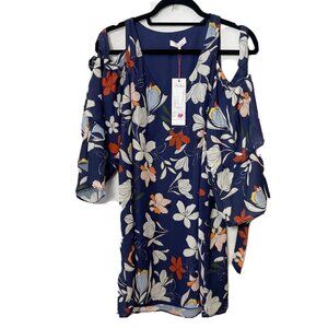 Parker Womens Floral Cold Shoulder Shift Cocktail Dress Blue XS V-Neck Lined NEW